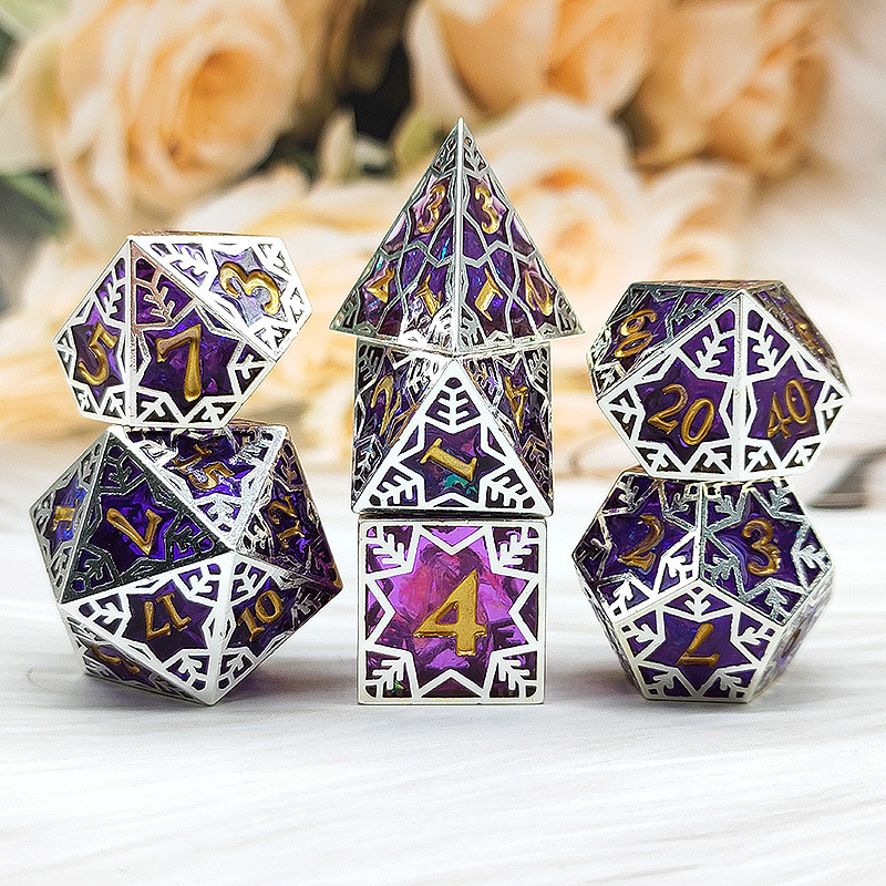 Purple resin&amp;snowflake metaal frame tabletop rollenspel specifiek meerzijdig dobbelsteen set
