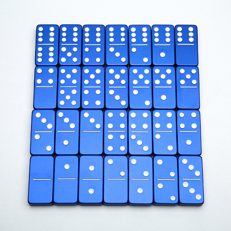 Double 6 Six Metal Domino Set met 28 Giant Aluminium Alloy Domino Blocks Laser Printed Desktop Game
